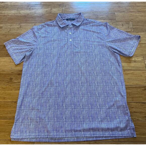 Bugatchi Oooh CottonCotton Geo Print Purple‎ and White Short Sleeve Polo 2XL - Picture 1 of 9